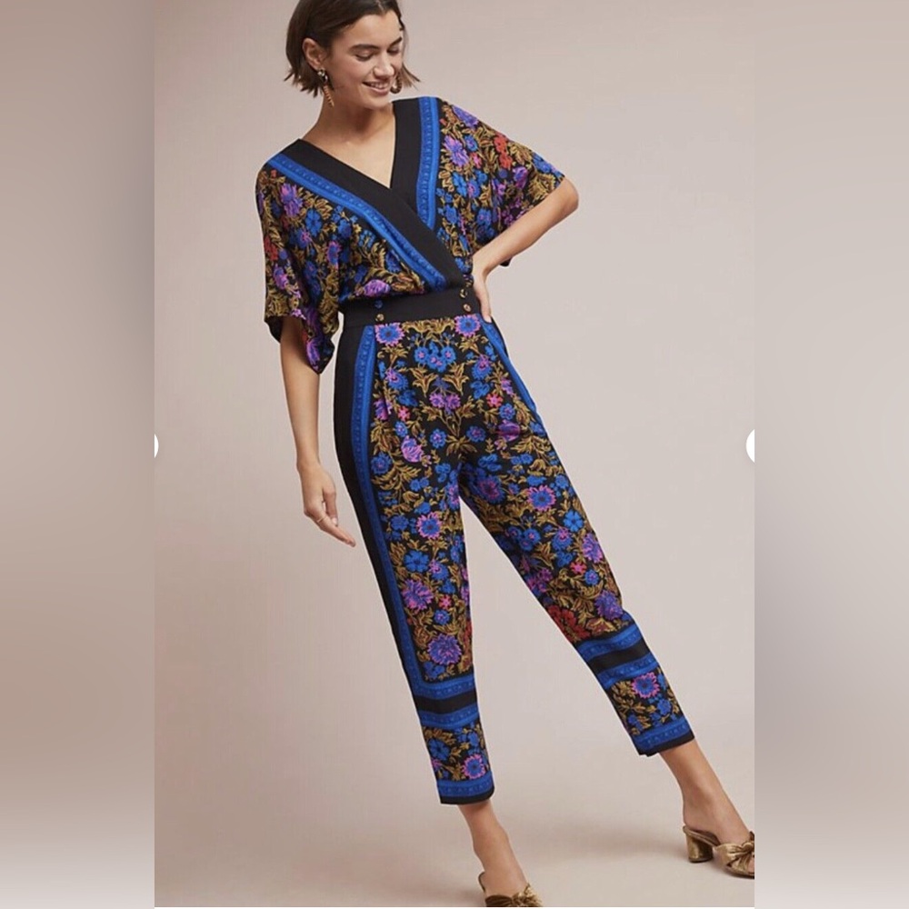 ❤️❤️ ANTHROPOLOGIE ETT:TWA Jumpsuit Women Scarf Floral Flower Print Pattern❤️❤️